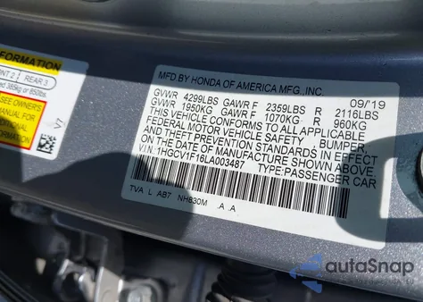 2020 Honda Accord Lx z USA, uszkodzony, nr VIN 1HGCV1F16LA003487